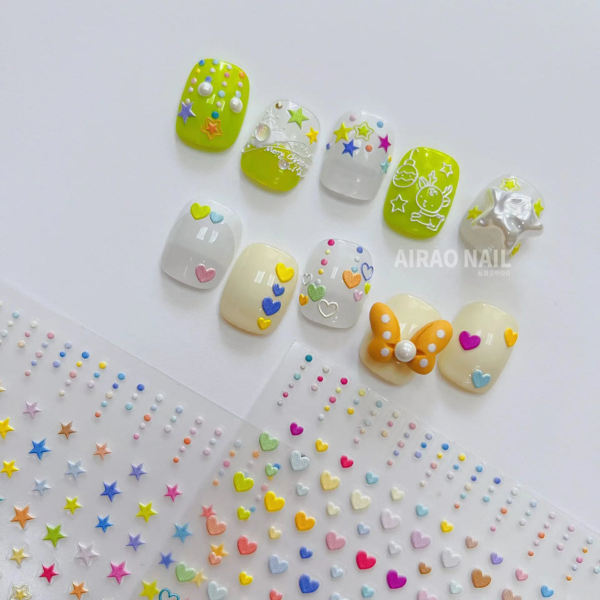 5D Embossed Macaron Heart Nail Art Stickers | Rainbow Decals Nail Art Stickers QXL