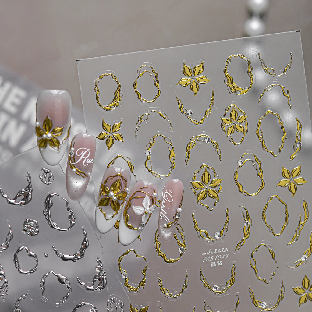 5D Nail Stickers Gold Silver Water Ripple Rhinestone Decals Nail Art Stickers QXL