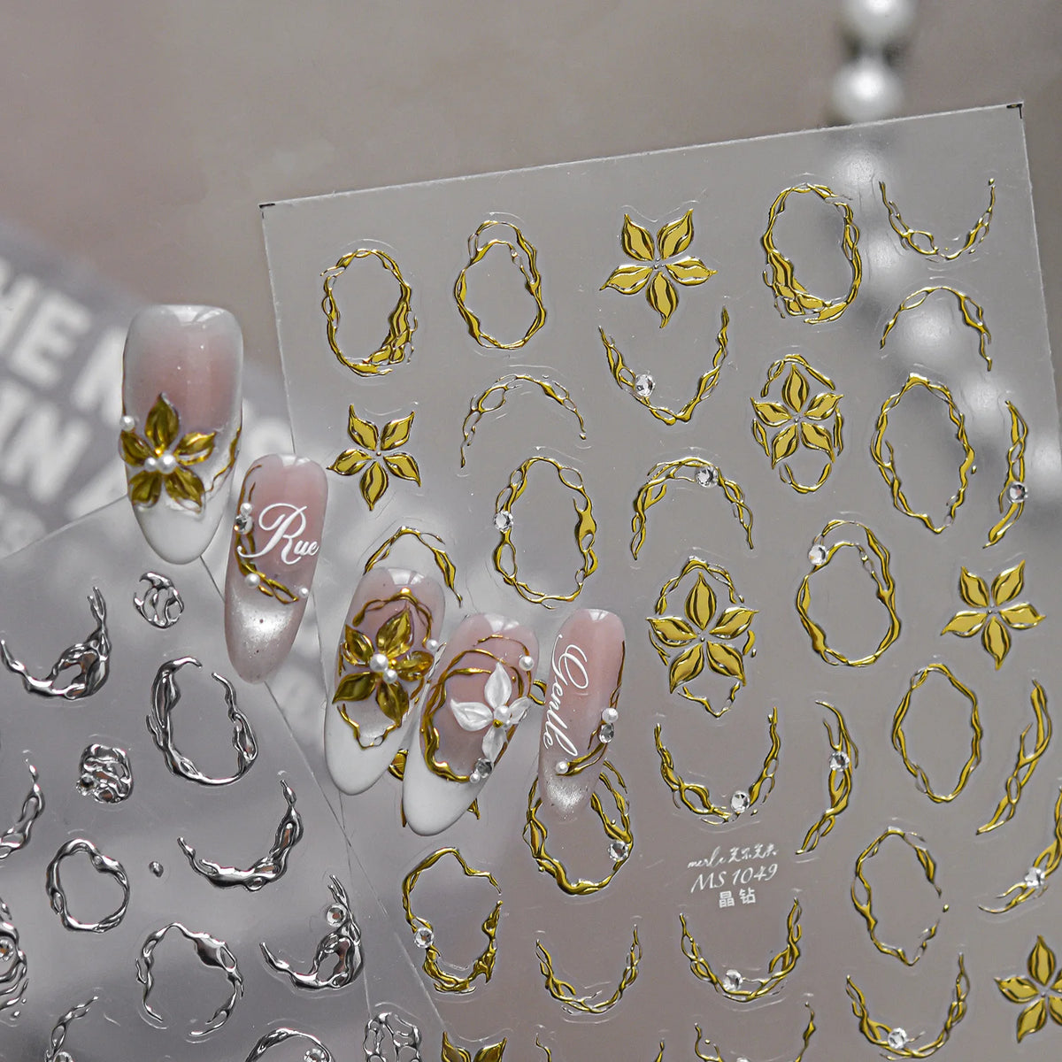 5D Nail Stickers Gold Silver Water Ripple Rhinestone Decals Nail Art Stickers QXL