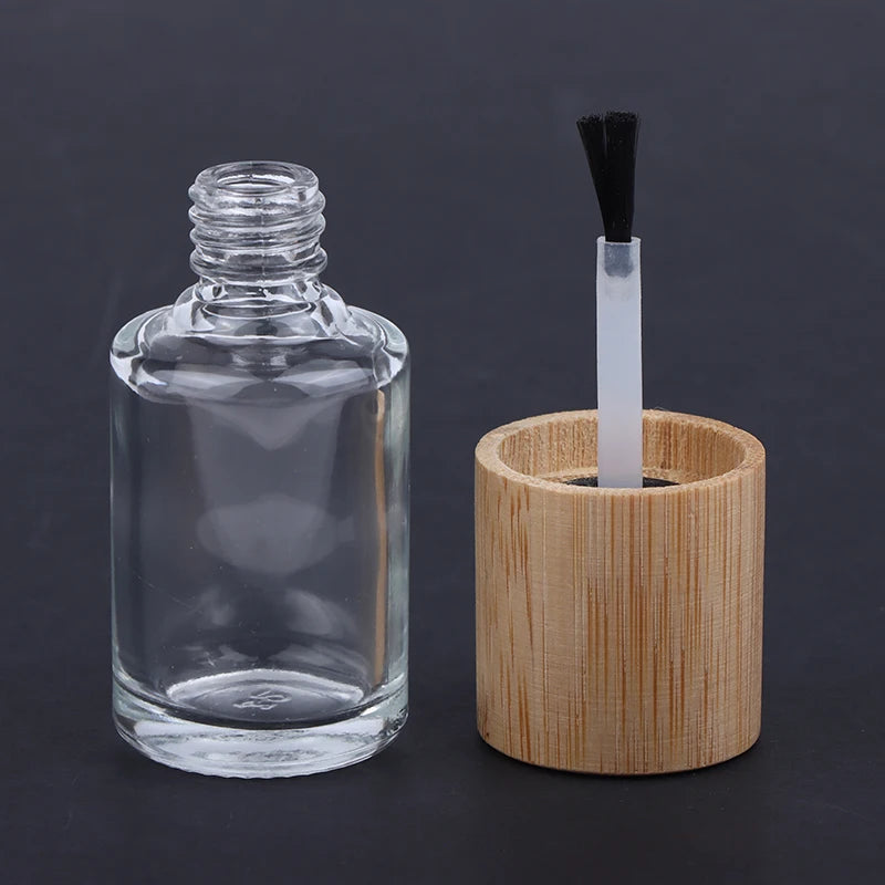 Glass Nail Oil Bottle Bamboo Lid | 5ml 10ml 15ml Refillable Nail Oil Bottle QXL
