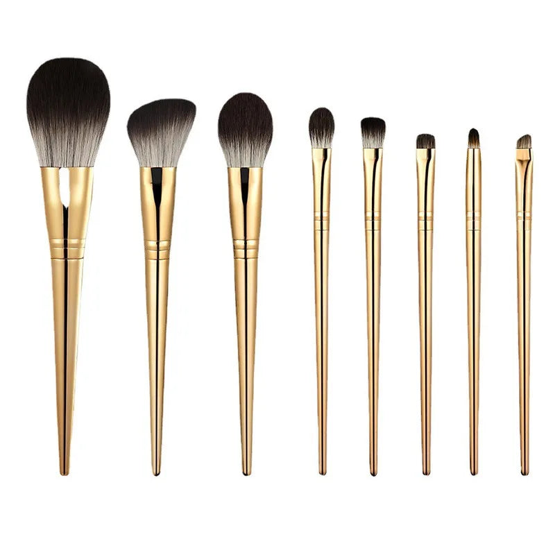 8-Pc Golden Makeup Brush Set | Soft Nylon Bristles & PU Bag Makeup Brush Set QXL