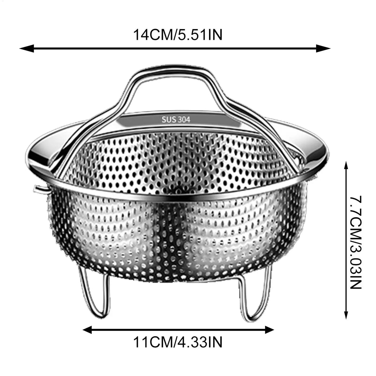 304 Stainless Steel Steamer Basket with Handle | 3 Sizes Steamer Basket QXL