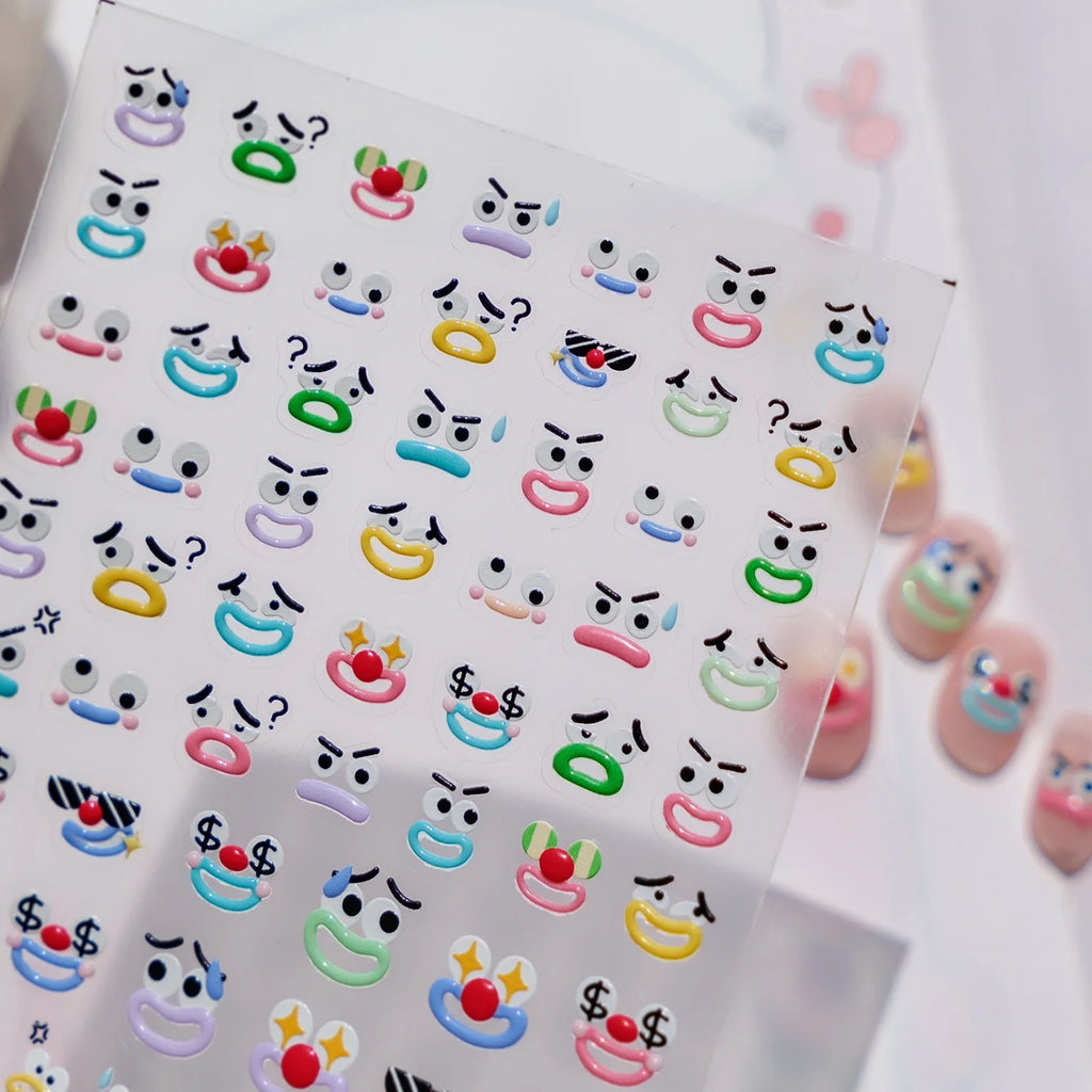 5D Funny Face Nail Art Stickers | Cartoon Expression Decals Nail Art Stickers QXL