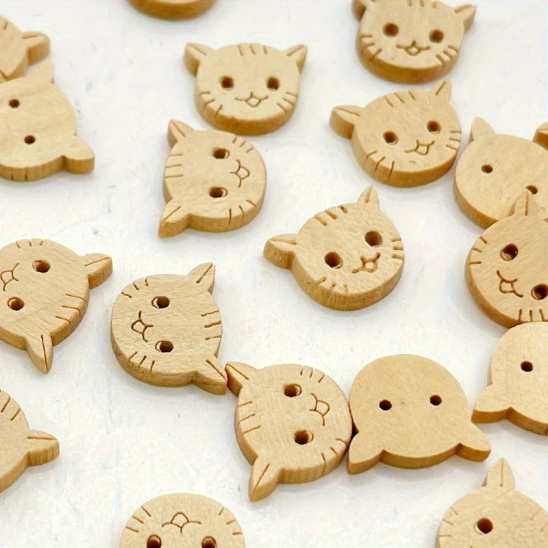 100-Pack Wooden Cat Buttons 2-Hole | Sewing & DIY Craft Craft Sewing Buttons QXL
