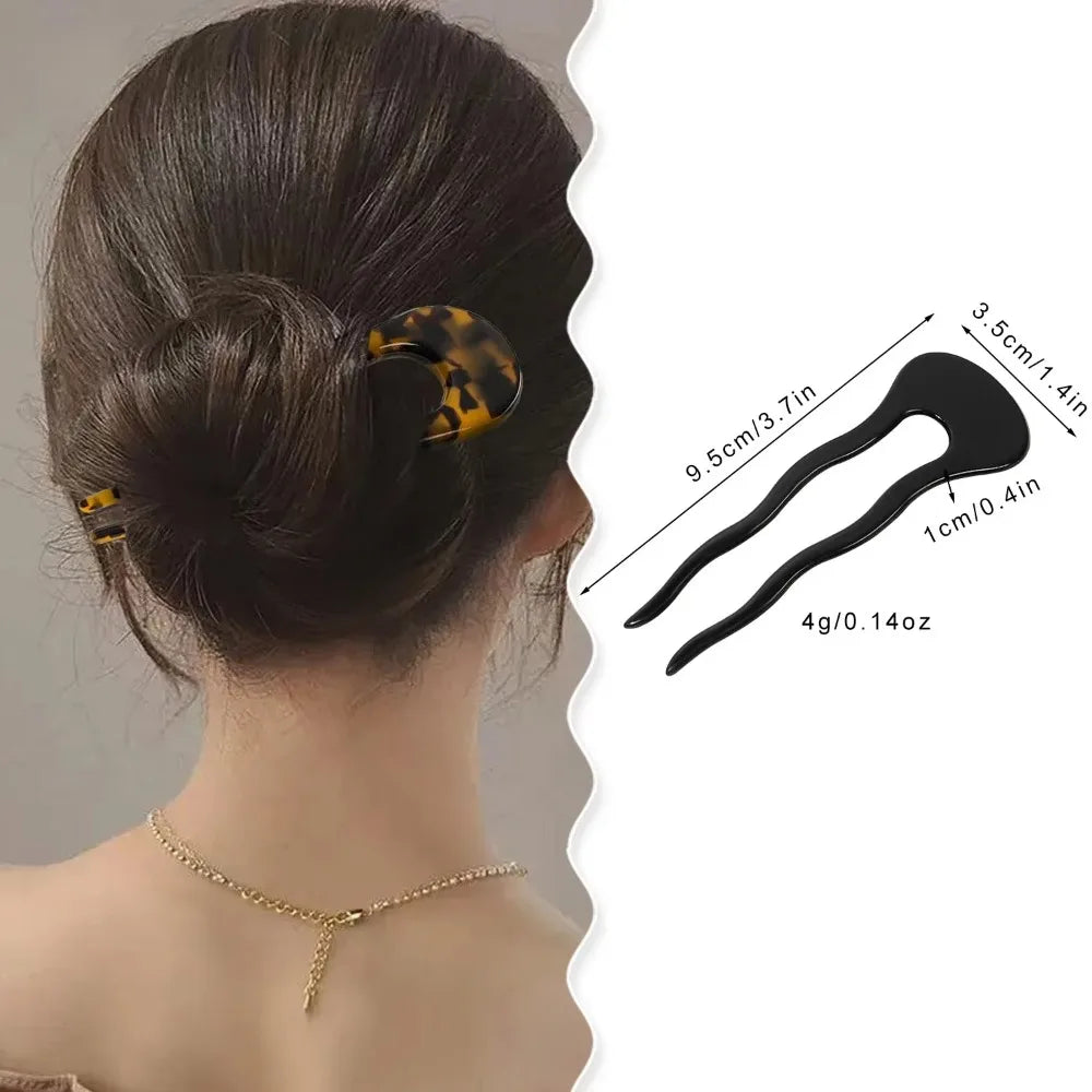 Acetate U-Shape Leopard Hairpin | Bun & Updo Clip 9.5cm Hair Clip QXL