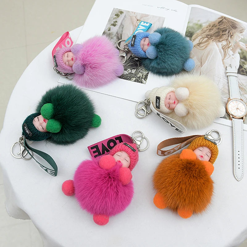 Cute Pompom Plush Doll Keychain | Bag & Backpack Pendant Gift Plush Bag Charm QXL
