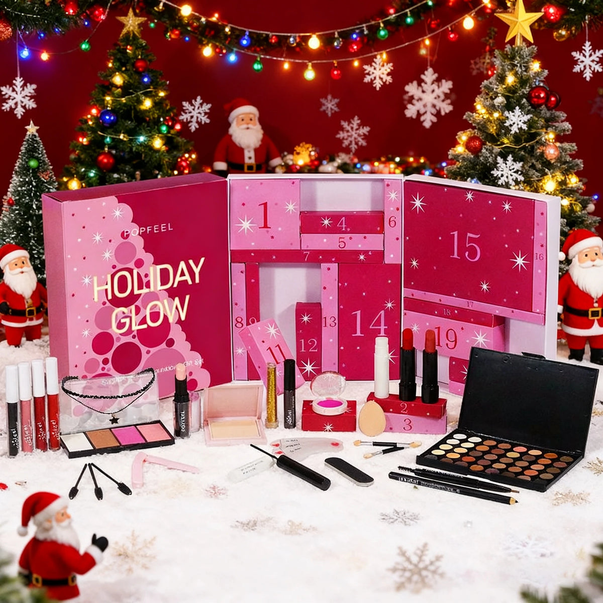 Christmas Countdown Makeup Gift Box | Eyeshadow, Lip Gloss Makeup Gift Set QXL 1 set