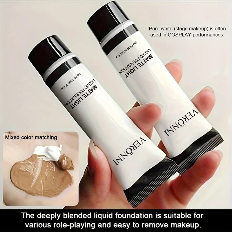 Matte White Liquid Foundation 3-Pc Set + Brush | Halloween SFX Face & Body Foundation QXL
