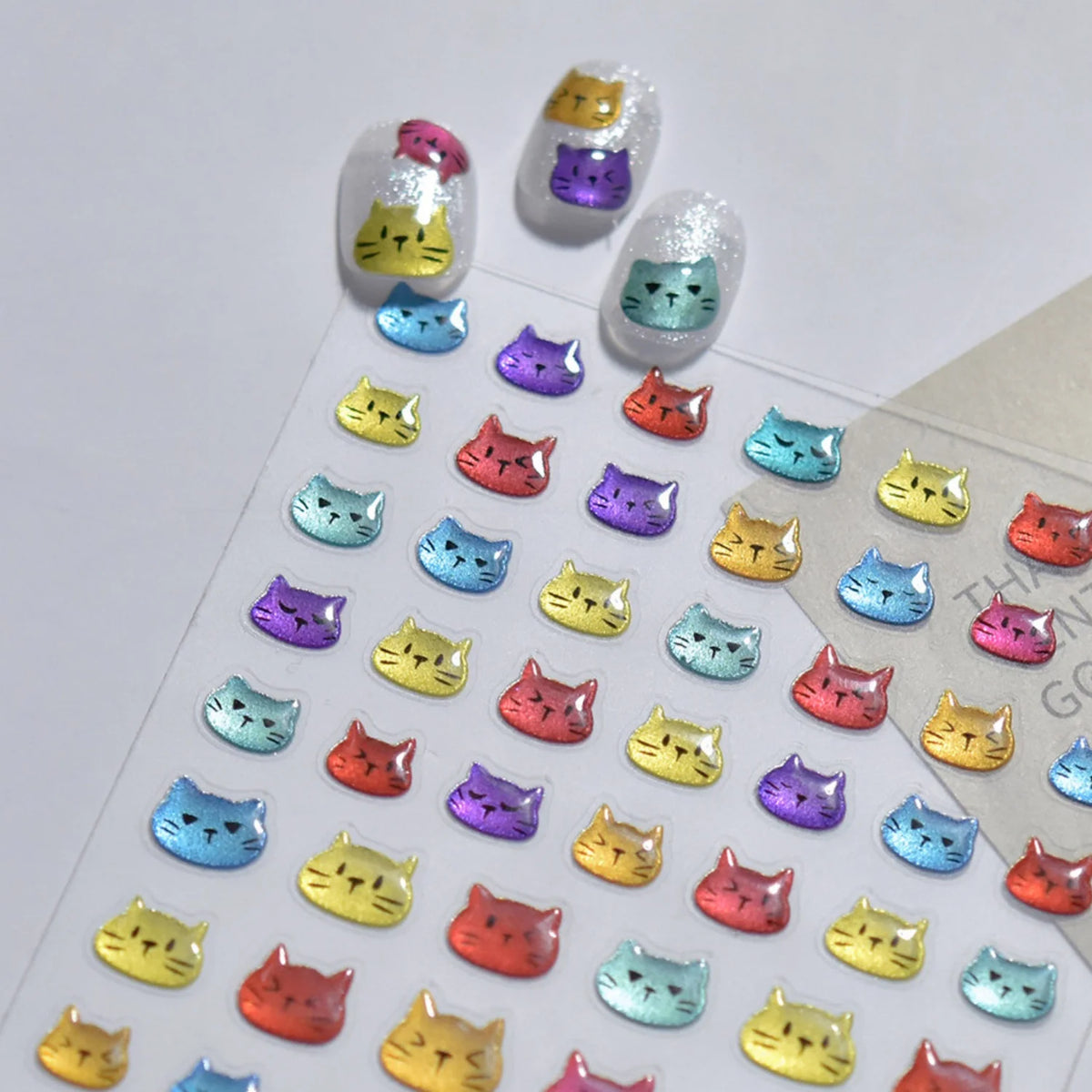 5D Cat Nail Stickers | Rainbow Kitten Cartoon Decals Nail Art Stickers QXL