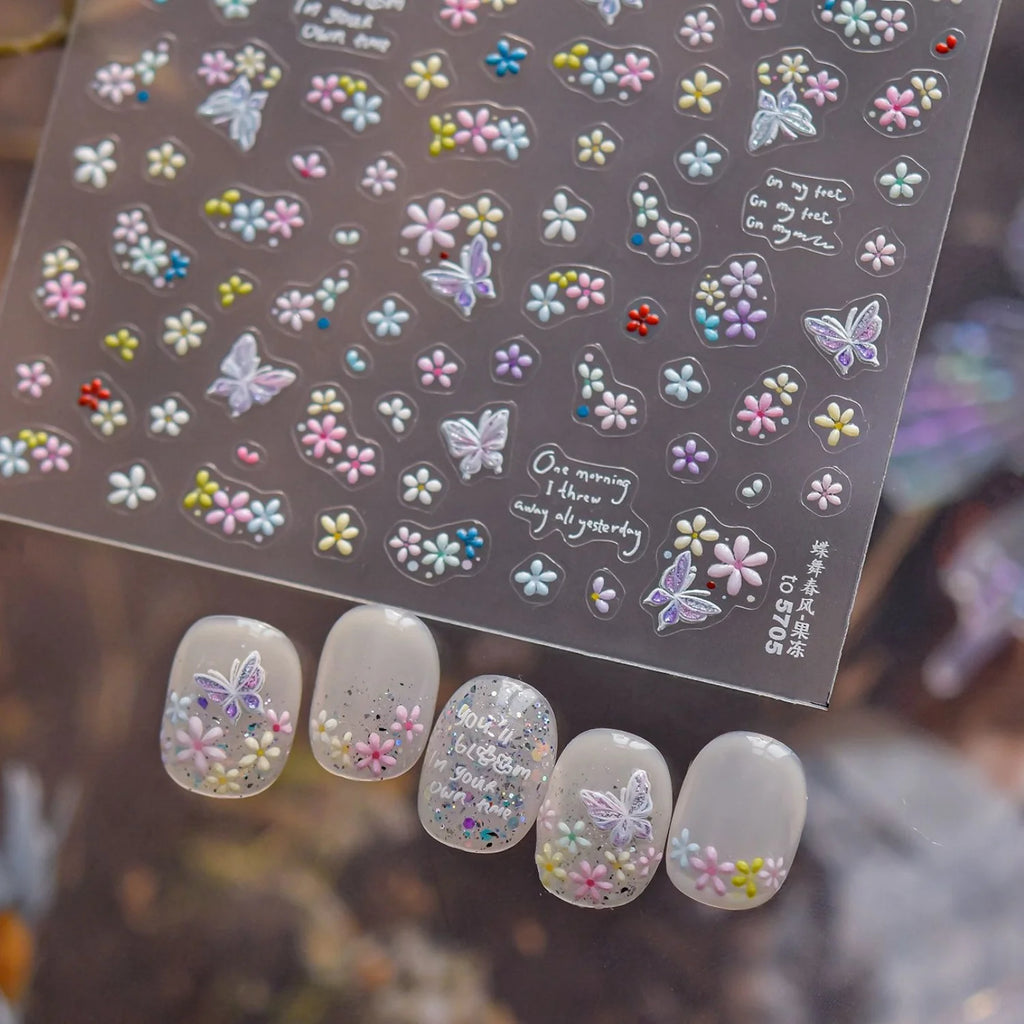 5D Holographic Butterfly Nail Stickers | Spring Floral Decals Nail Art Stickers QXL