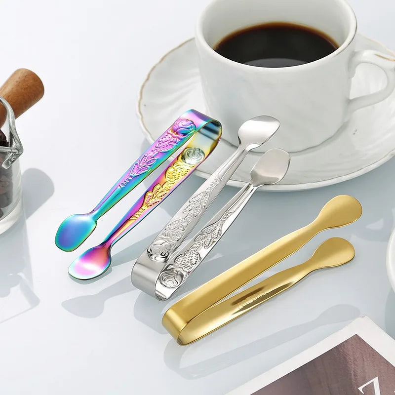 304 Stainless Steel Rose Pattern Ice & Sugar Cube Tongs Kitchen Serving Tongs QXL