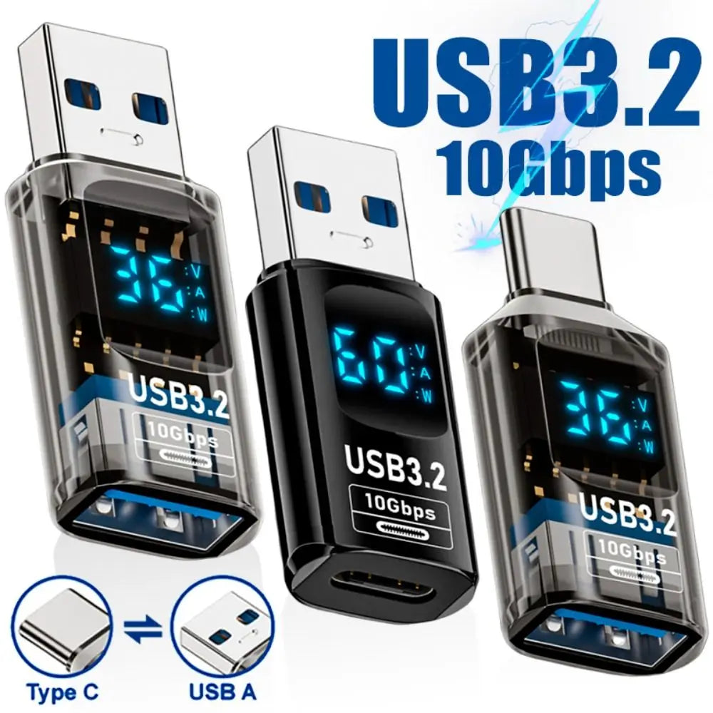 USB-A to USB-C Adapter 10Gbps 60W Fast Charge LED Display USB Adapter QXL