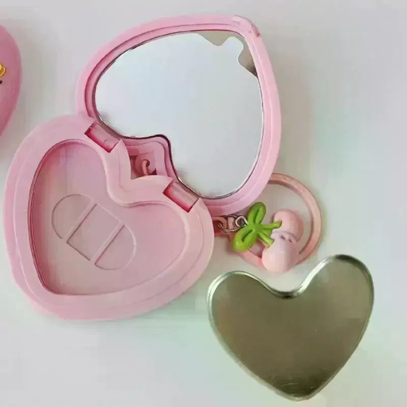 Heart Shape Mini Empty Blush Compact with Mirror & Keychain Empty Makeup Compact QXL