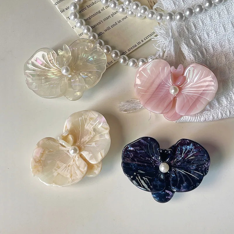 Flower Duckbill Hair Clip | Lily Hairpin Pink & Blue Floral Hair Clip QXL