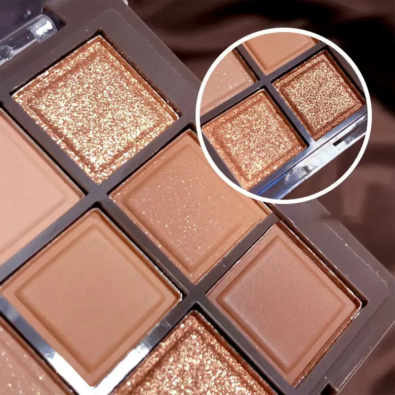 9-Color Chocolate Eyeshadow Palette | Earth Tones Matte & Glitter Eyeshadow Palette QXL