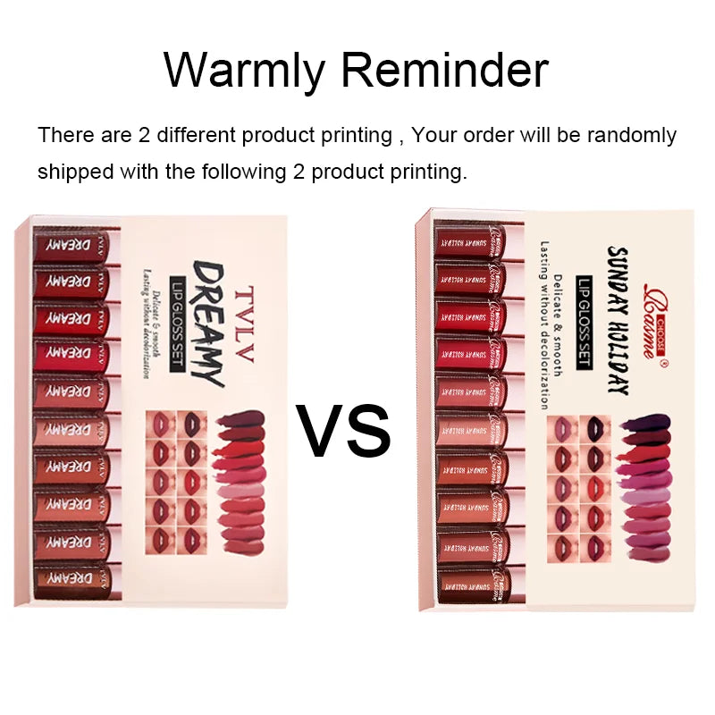 10-Piece Velvet Lip Gloss Set | Waterproof Matte Lipstick Lip Gloss Set QXL