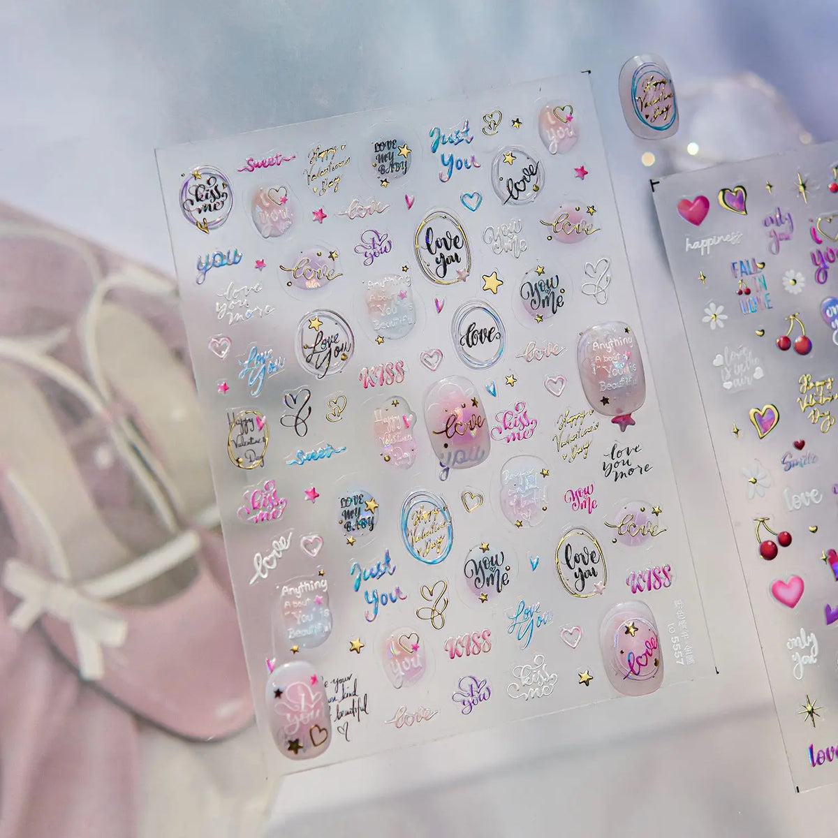 5D Holographic Laser Nail Stickers | Heart Star Cursive Decals Nail Art Stickers QXL