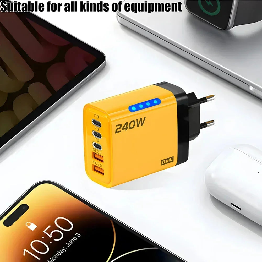 240W GaN 5-Port USB-C PD Fast Charger Desktop Station QC 3.0 GaN Desktop Charger QXL