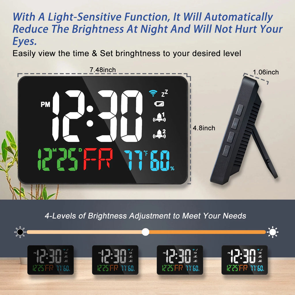 Smart WiFi LED Alarm Clock | Temp, Humidity & 4 Brightness Levels Smart LED Alarm Clock QXL