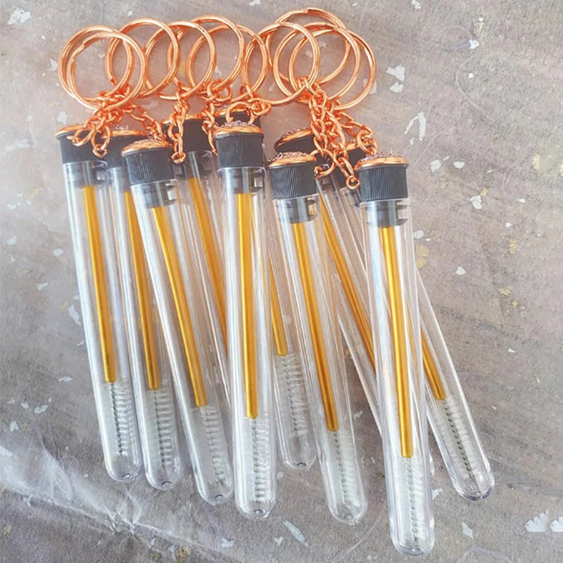 Gold Glitter Lash Spoolie Brush Tube Keychain | Reusable Lash Spoolie Keychain QXL