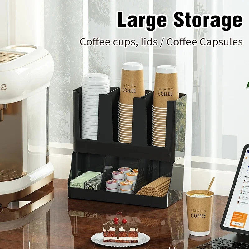 6-Compartment Coffee Cup & Condiment Organizer for Office Countertop Organizer QXL