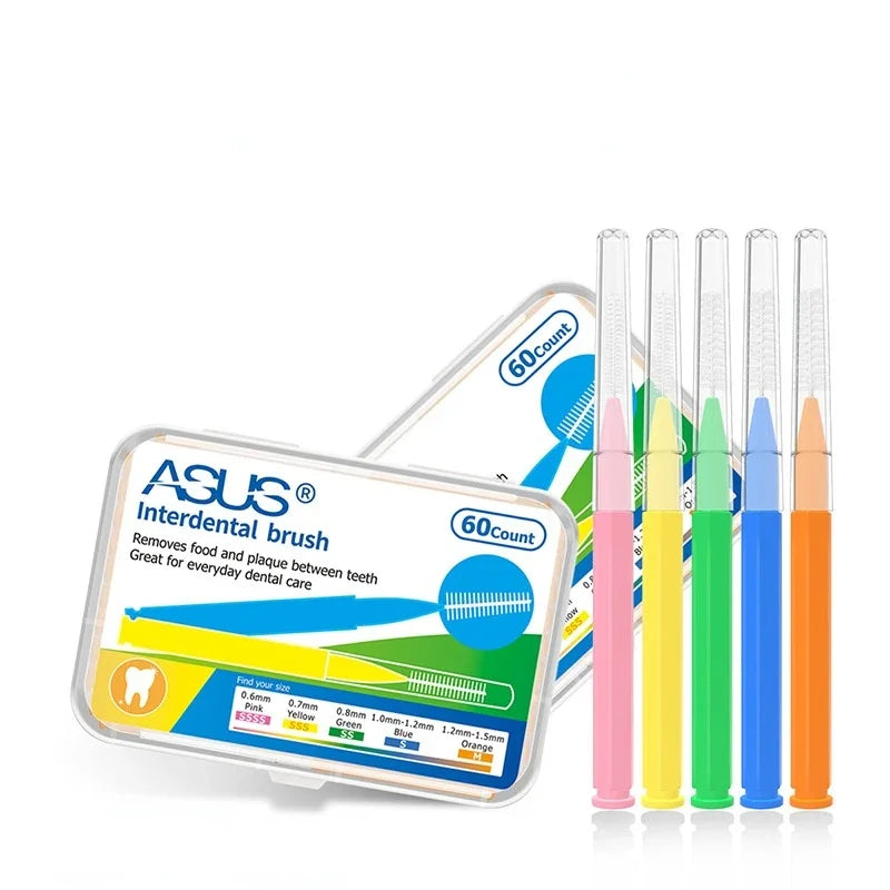 60-Pack Interdental Brushes 0.4–1.5mm | 6 Sizes Oral Care Interdental Brushes QXL