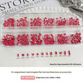 12-Grid Nail Rhinestones | Flat-Bottom Diamond Gems 50pc Set Nail Art Rhinestones QXL Rose red