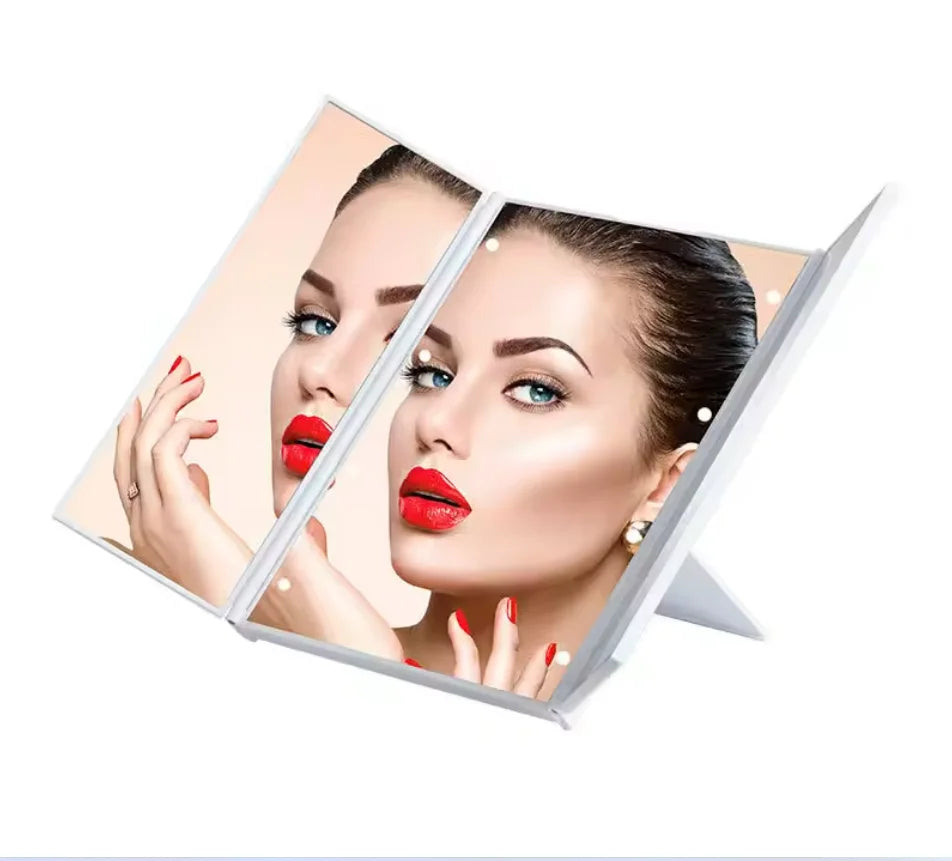 Portable LED Three-Sided Folding Makeup Mirror with Light Lighted Makeup Mirror QXL