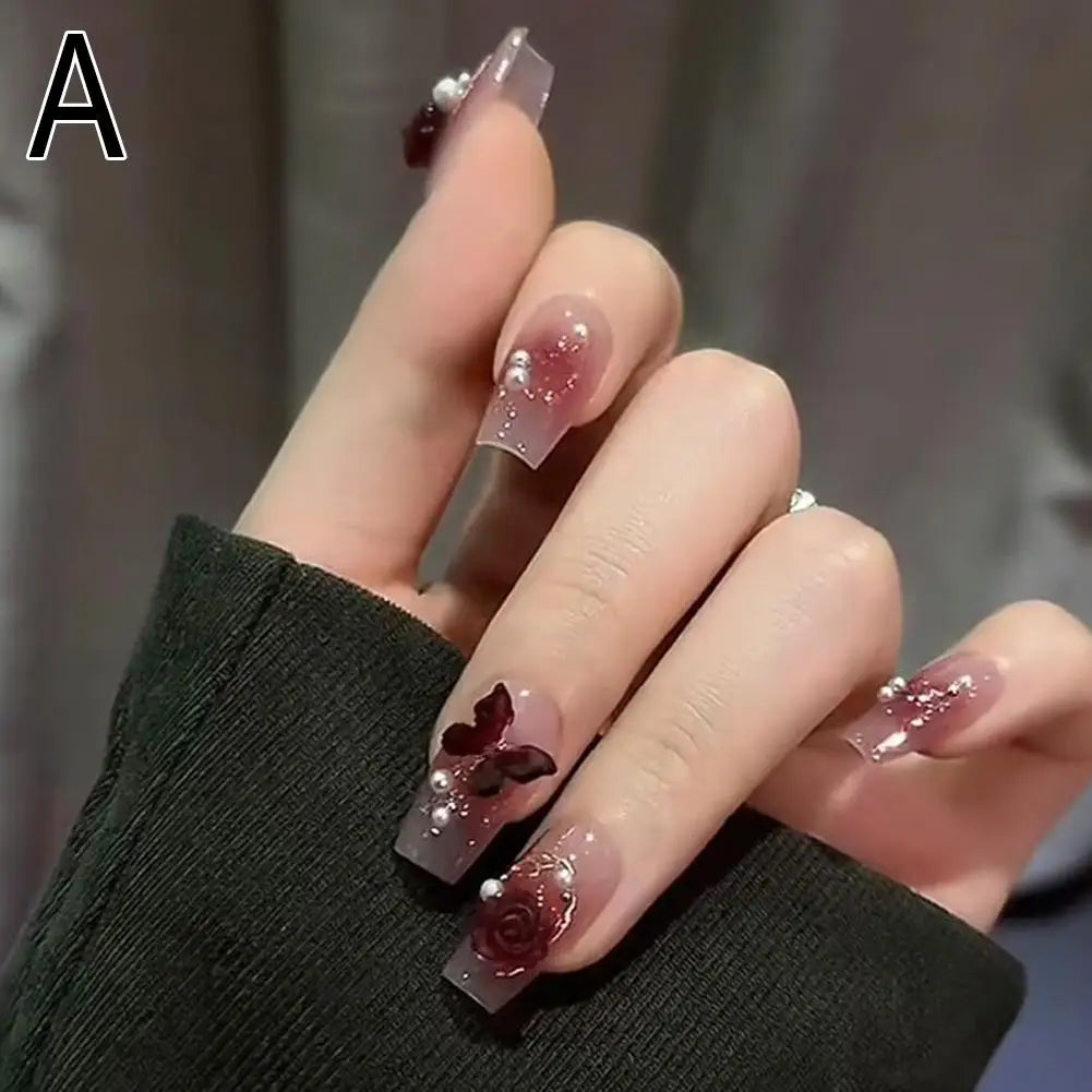 24-Pack Butterfly Pearl Press-On Nails | French Extended Tips Press-On Nail Tips QXL A CN