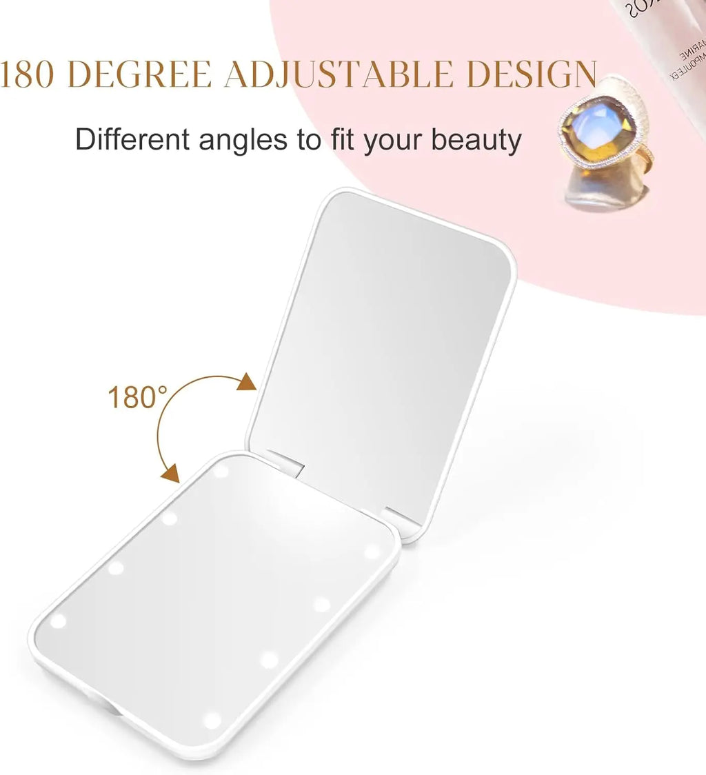 LED Pocket Makeup Mirror 1X/3X Magnification | Travel Mirror LED Makeup Mirror QXL