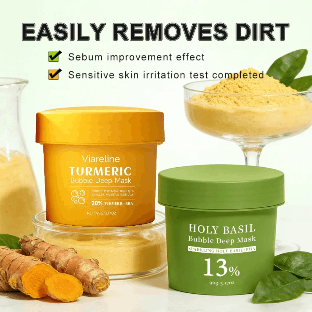Holy Basil Turmeric Bubble Mask | Pore Cleansing & Brightening Bubble Face Mask QXL