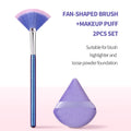 KOSSHOW Fan Highlight Brush & Makeup Puff 2-Piece Set Makeup Brush Set QXL Blue