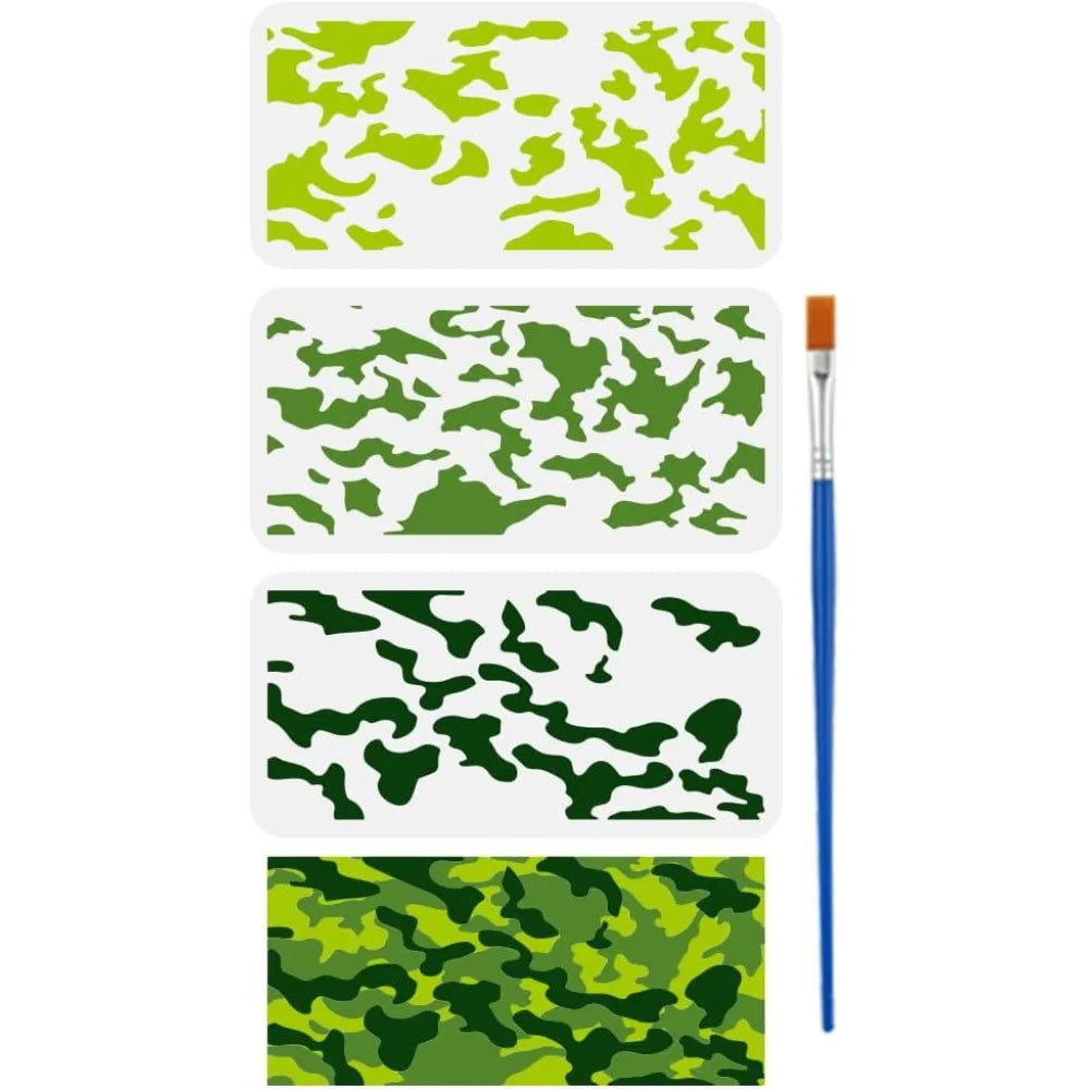 3-Piece Layered Camouflage Stencil Set with Brush | 11.8x5.9" Painting Stencil Set QXL