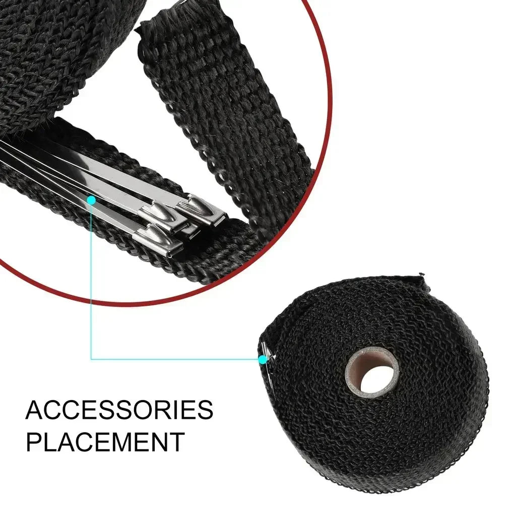 5M Fiberglass Exhaust Heat Wrap Tape | Motorcycle & Car Headers Exhaust Heat Wrap QXL Mid-pipe black