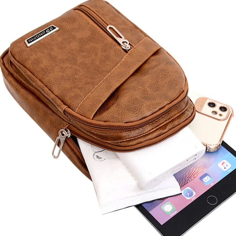 Men's Large Capacity Crossbody Chest Bag | PU Shoulder Bag Crossbody Chest Bag QXL