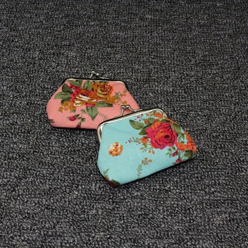 Women's Floral Canvas Mini Coin Purse – Keys & Lipstick Mini Coin Purse QXL