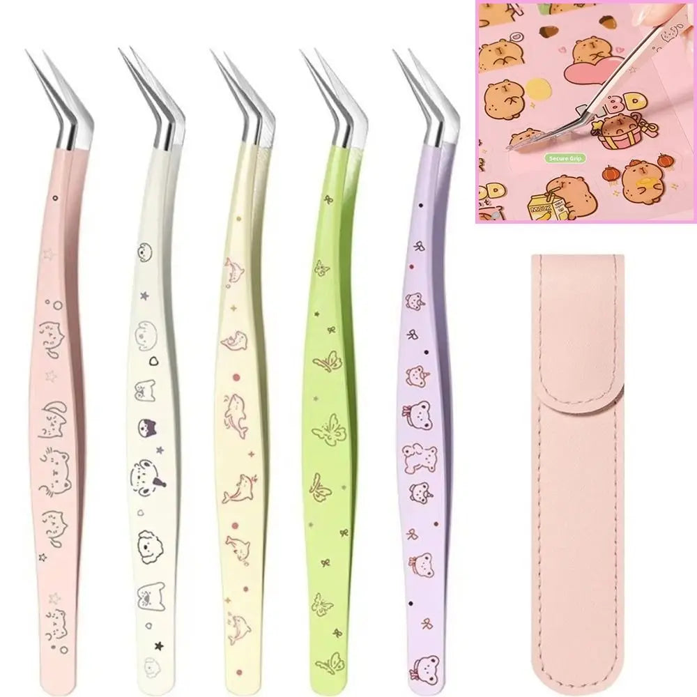 Stainless Steel Lash Tweezers Anti-Static + Leather Case Lash Extension Tweezers QXL