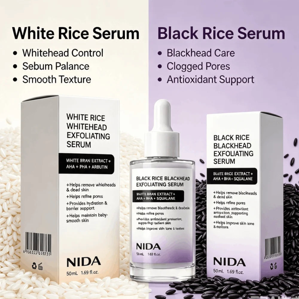 White & Black Rice Exfoliating Serum – Brighten & Refine Pores Exfoliating Face Serum QXL