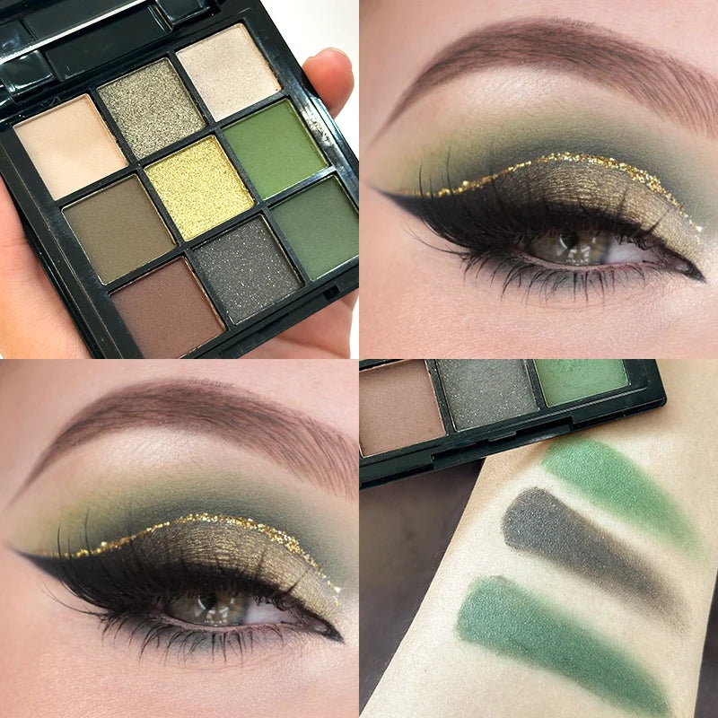 9-Color Olive Green Eyeshadow Palette | Shimmer & Matte Eyeshadow Palette QXL