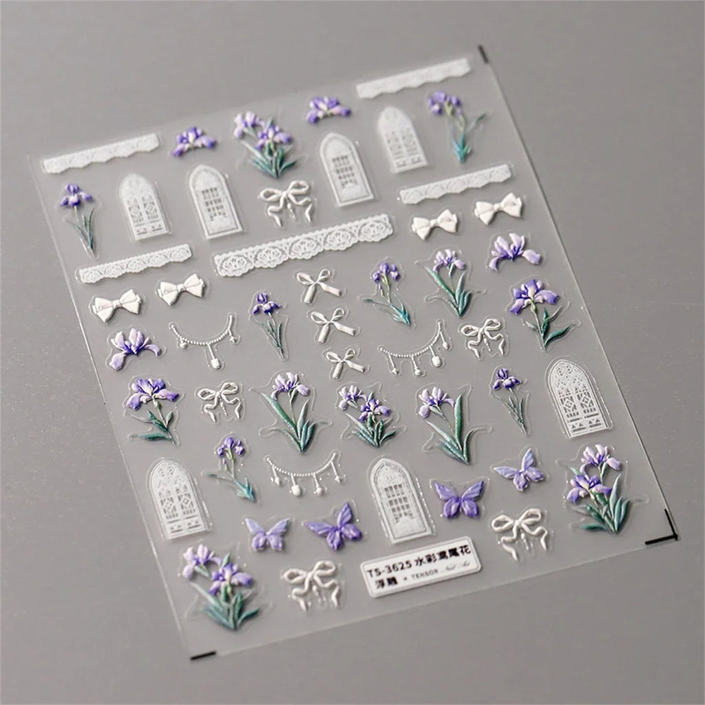 5D Floral Nail Art Stickers – Iris, Tulip & Kawaii Decals Nail Art Stickers QXL