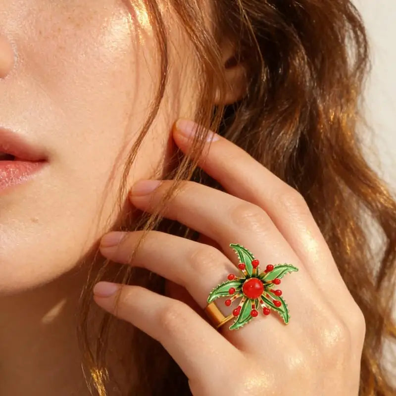 Bohemian Vintage Enamel Flower Adjustable Ring for Women Fashion Ring QXL