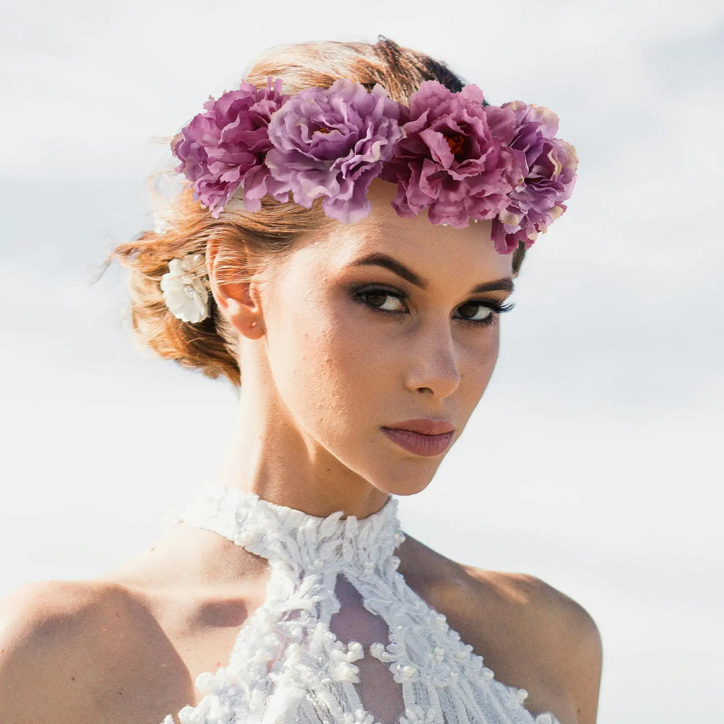 Peony Floral Headband | Boho Bridal Hair Accessory for Women Floral Hair Headband QXL