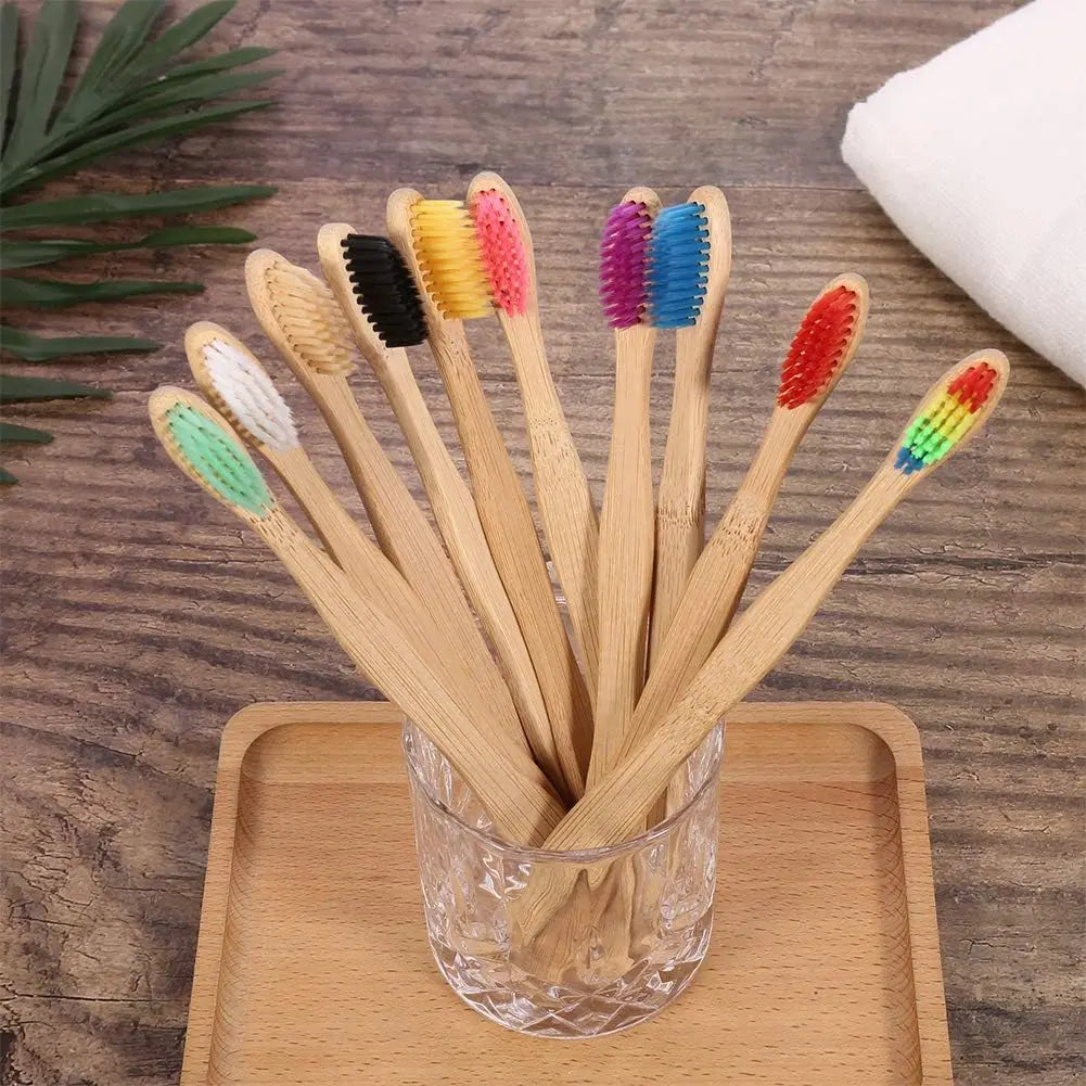 10-Pack Bamboo Toothbrushes | BPA-Free Eco-Friendly Set Bamboo Toothbrush Set QXL