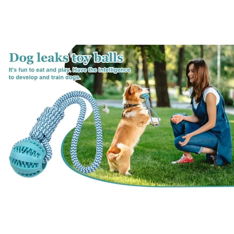 Rubber Dog Ball with Rope – Treat-Dispensing Interactive Toy Interactive Dog Toy QXL