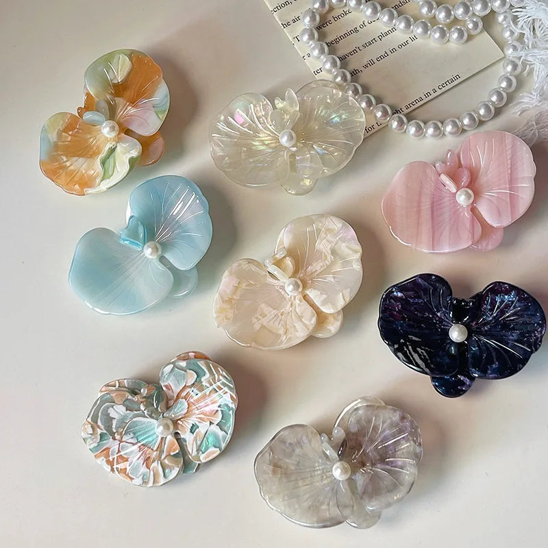 Flower Duckbill Hair Clip | Lily Hairpin Pink & Blue Floral Hair Clip QXL