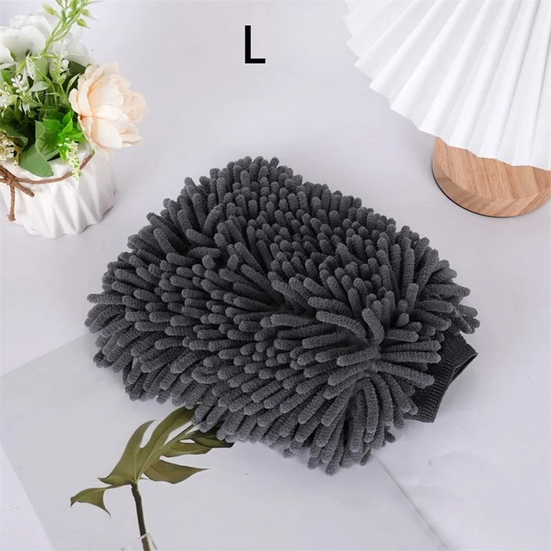 Chenille Car Wash Glove | Double-Sided Plush Detailing Mitt Car Wash Mitt QXL Gray L