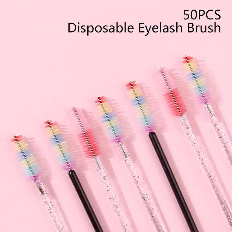 50-Pack Colored Mascara Wands & Bendable Brow Brush Combs Disposable Mascara Wands QXL