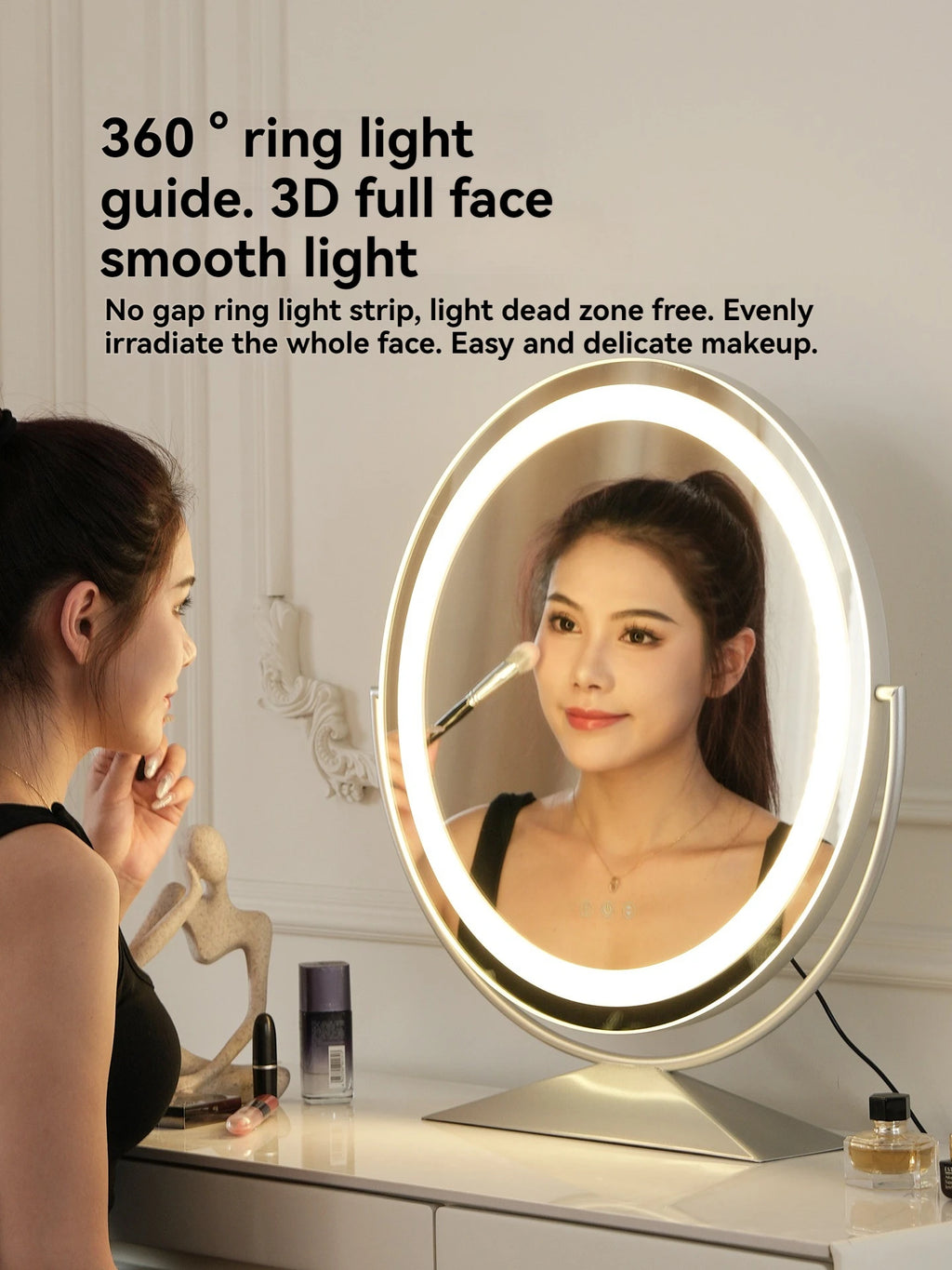 LED Lighted Round Makeup Mirror | Desktop Vanity Mirror Lighted Vanity Mirror QXL
