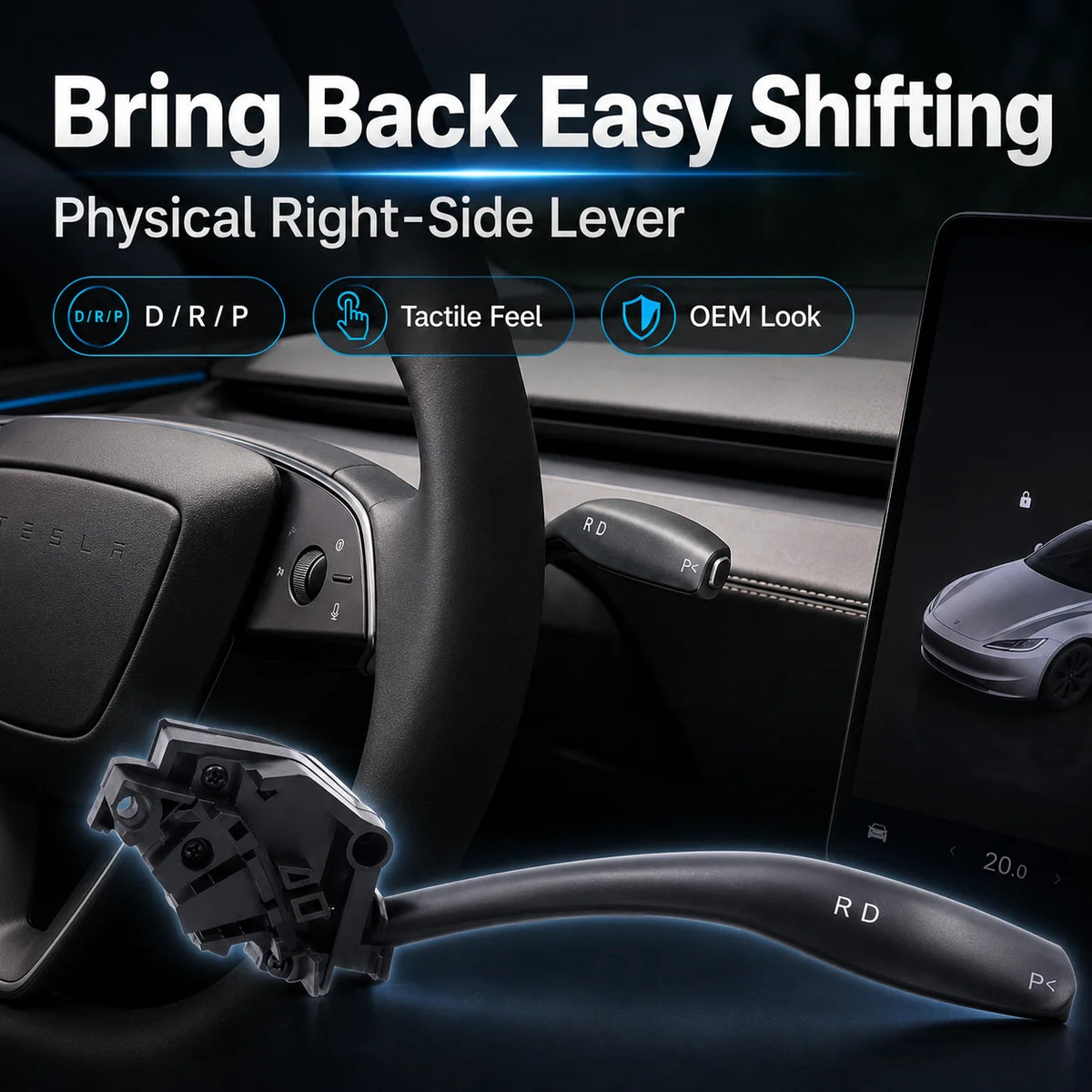 Physical Gear Shift Stalk for Tesla Model 3 Highland & Model Y Gear Stalk Retrofit Kit QXL
