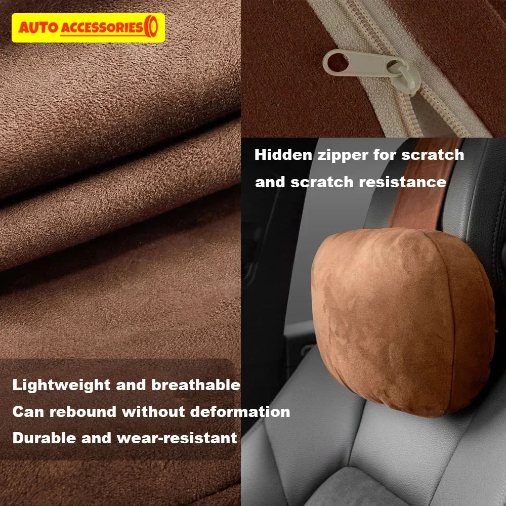 Car Headrest Neck Cushion | Maybach-Style Suede Pillow Car Neck Cushion QXL